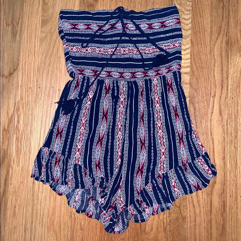 Textile patterned strapless or haltered romper!